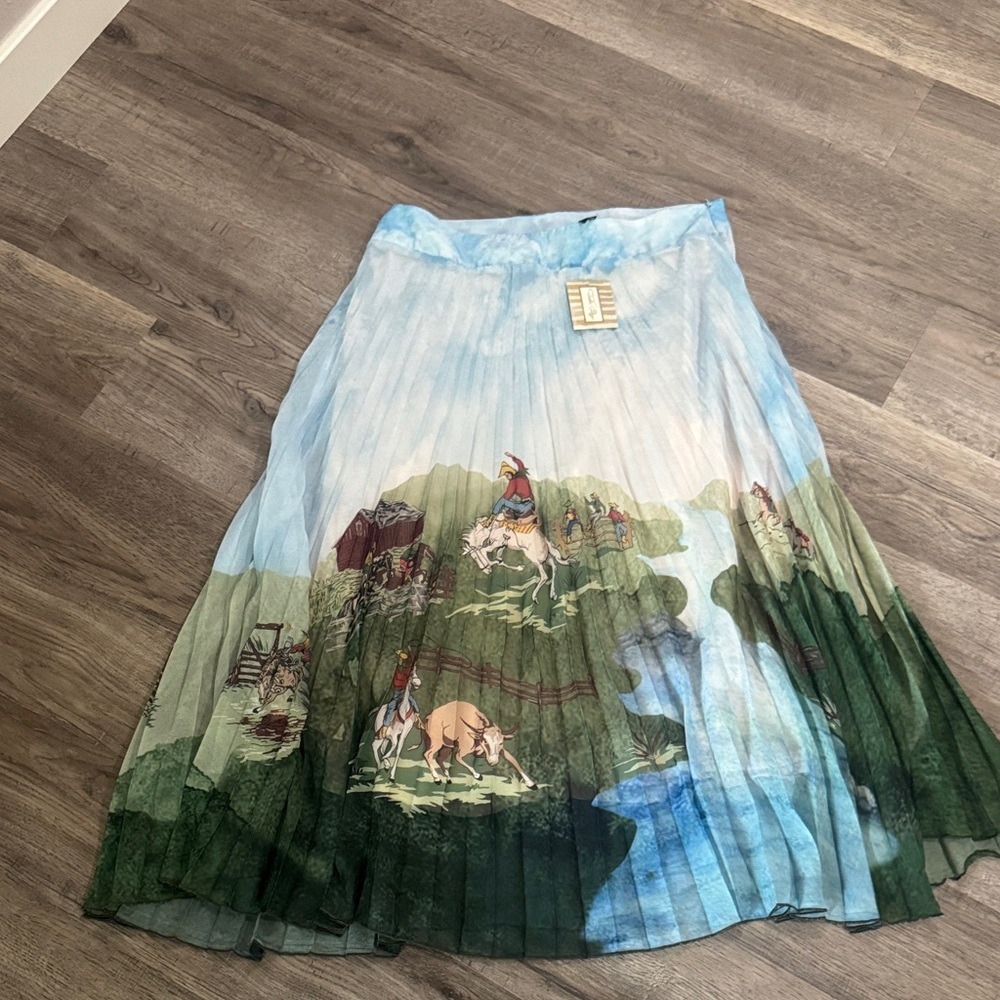 Tasha Polizzi Blue and Green Scenic Maxi Skirt